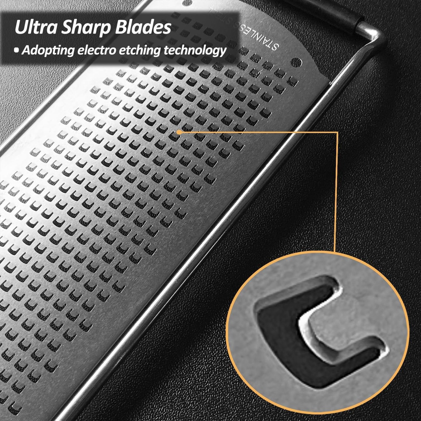 4-Pcs Pro Set Zester Grater Set, Cheese Grater with Razor-Sharp Stainless Steel Blade, Fine/Coarse/Extra Coarse/Slider Attachment