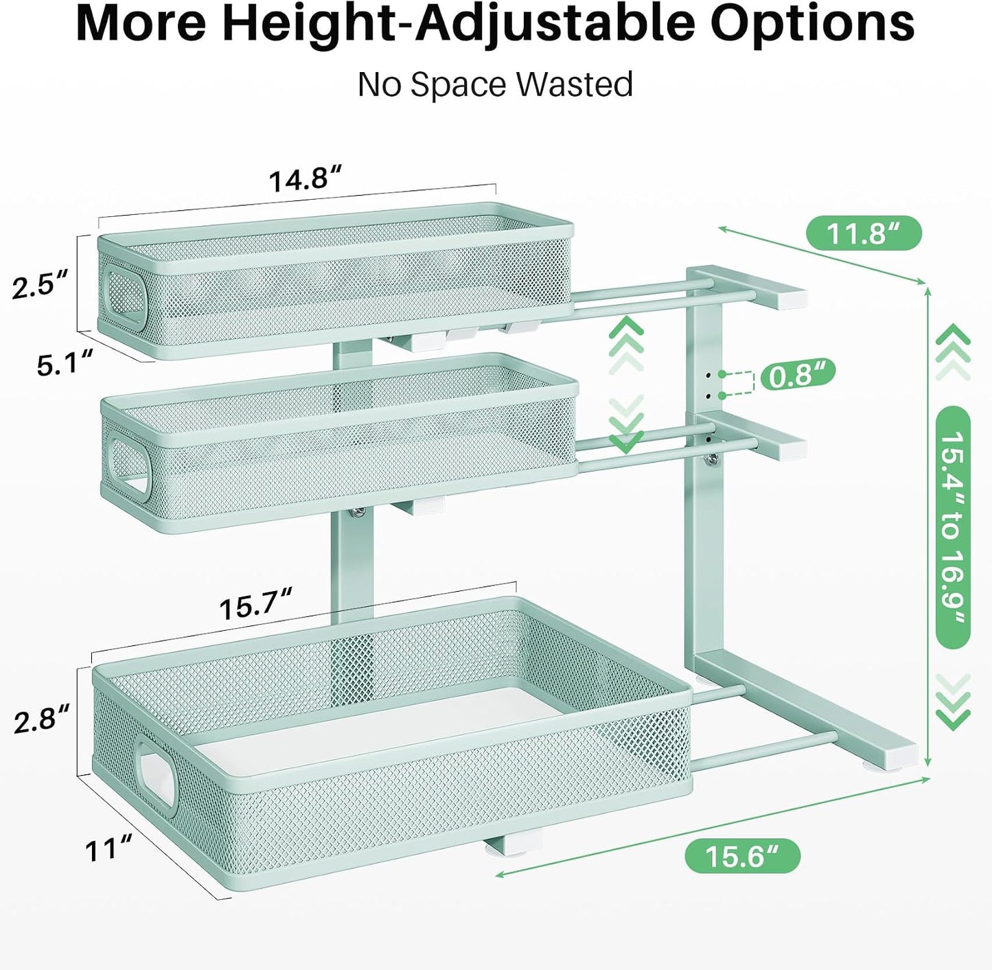 Kitstorack Under Sink Organizer, 2-Pack 3-Tier Height Adjustable Thickened Metal Pull out Cabinet Organizer Shelf, Slide out Storage Drawer Rack for Bathroom Kitchen Pantry Home Laundry Organization