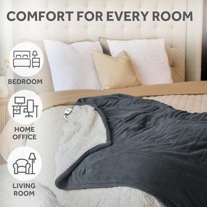 Sunbeam Electric Throw Royal Mink Sherpa Heated Blanket, 4 Heat Settings, 4-Hour Auto Shut-Off, Fast Heating, Luxurious and Ultra Comfy, Cabernet Color, 50" x 60"