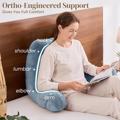 Sasttie Reading Pillows for Sitting in Bed Adult, Back Pillow Bed Sitting Up, Back-Rest Support Cushion for Sit Up on Couch, Sofa, and Floor, Dorm Essentials, Oeko-Tex Certified, Dark Grey