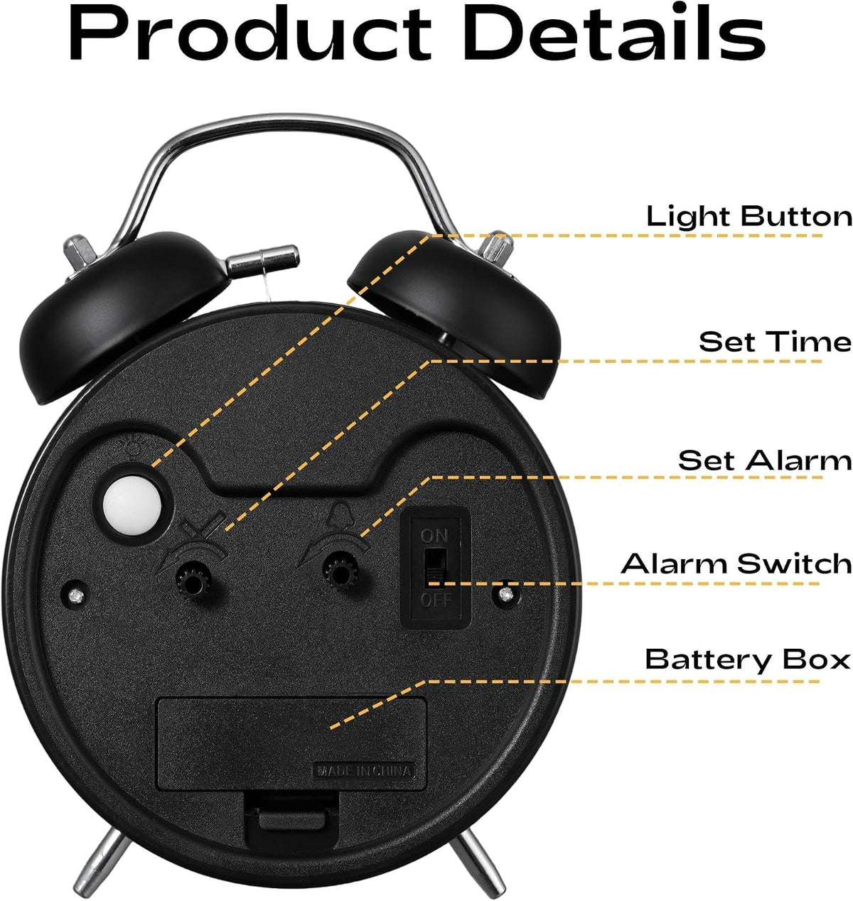 AKCISOT Loud Alarm Clock for Heavy Deep Sleepers,3 Inches Analog Metal Twin Bell Clocks Battery Operated with Backlight for Bedroom Bseide, Old Fashioned for Desk Home Decoration (Blue)