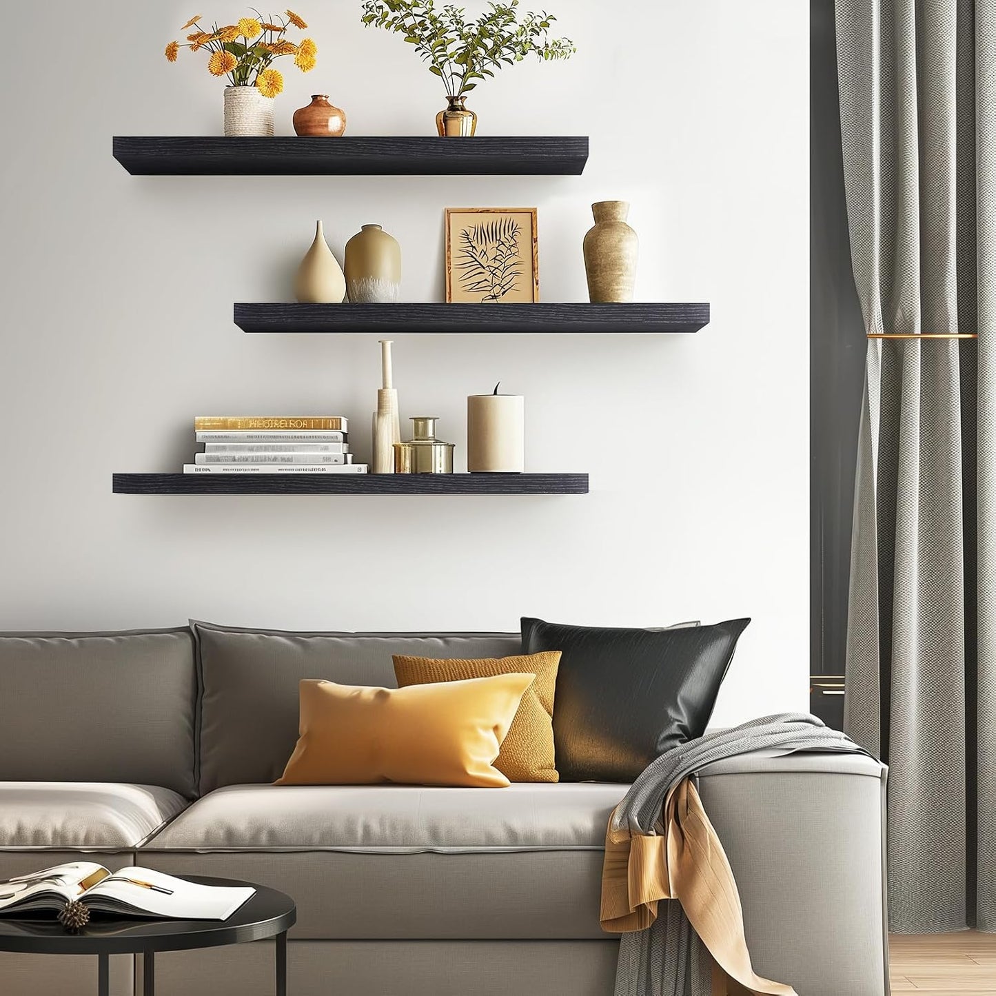 BAYKA Rustic Brown Floating Shelves 22.5in, Set of 2, Wall Mount Wood Shelf | Easy Install, 22lbs Max Load, Hidden Bracket, for Bathroom Bedroom Living Room or Kitchen, Hanging Shelf Book Decor Storage