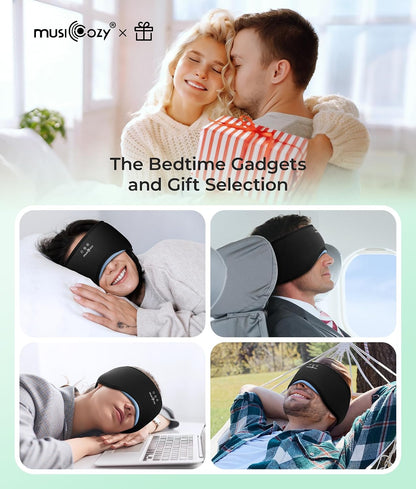 MUSICOZY Sleep Mask with Bluetooth Headphones Eyemask for Side Slippers | Bamboo Cotton Sleeping Headphone,Wireless Earphones with HD Stereo Speakers Blackout Eye Masks Earbuds for Men and Women
