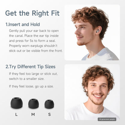 Ear Plugs for Sleeping, Reusable Silicone, 28dB Noise Reduction | Noise Cancelling, High Fidelity with Mute Layer for Travel and Focus, Black-White