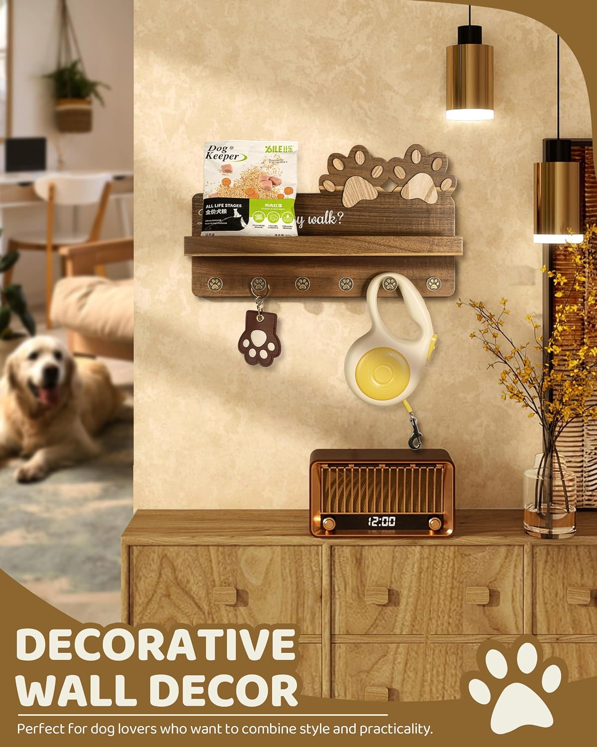 MTERSN Cute Dog Leash Holder for Wall for Pet Station Organizer, Brown