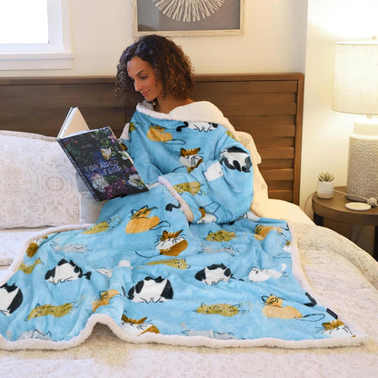 Catalonia Sherpa Wearable Blanket with Sleeves and Pocket for Adults