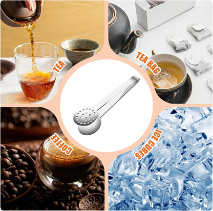Tea Bag Squeezer Tongs, Stainless Steel Tea Bag Squeezer Tongs | Teabag Filter, Dispenser Accessories for Teas Drinkers, Ice, Durable Round Strainer Gripper Picker (Black)