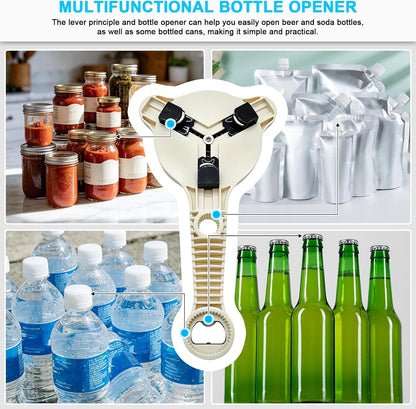 Jar Opener for Seniors& Weak Hands, 4-in-1 Non-Slip Bottle Opener | For weak hands & arthritis. Opens jars, twist-off caps, beer bottles & sauce pouches. Ergonomic, compact kitchen helper.