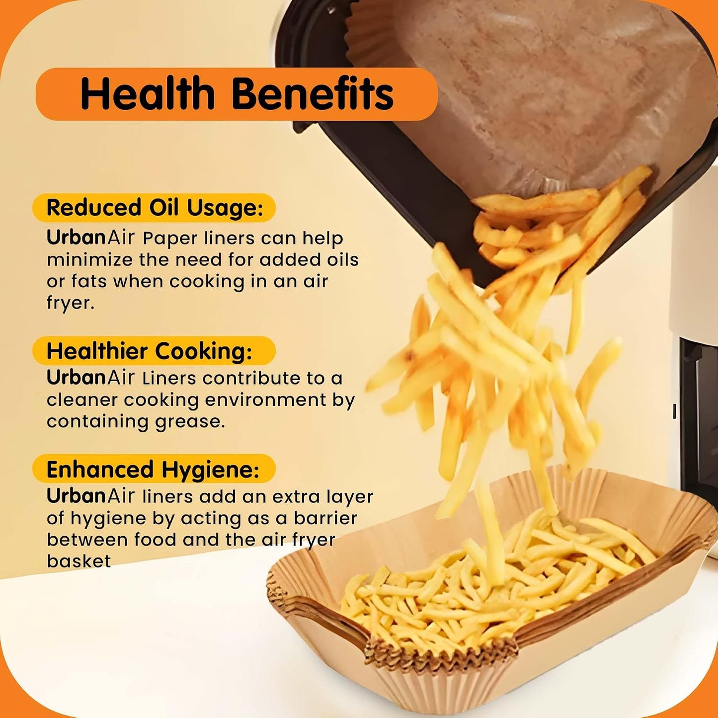 UrbanAir 6.5-Inch Square Air Fryer Paper Liners 125pcs for Easy Cleanup - Non-Stick, Heat-Resistant, and Perfect Fit for Hassle-Free Cooking | Bleach-Free Parchment| (6.5 in/16cm 125pcs)