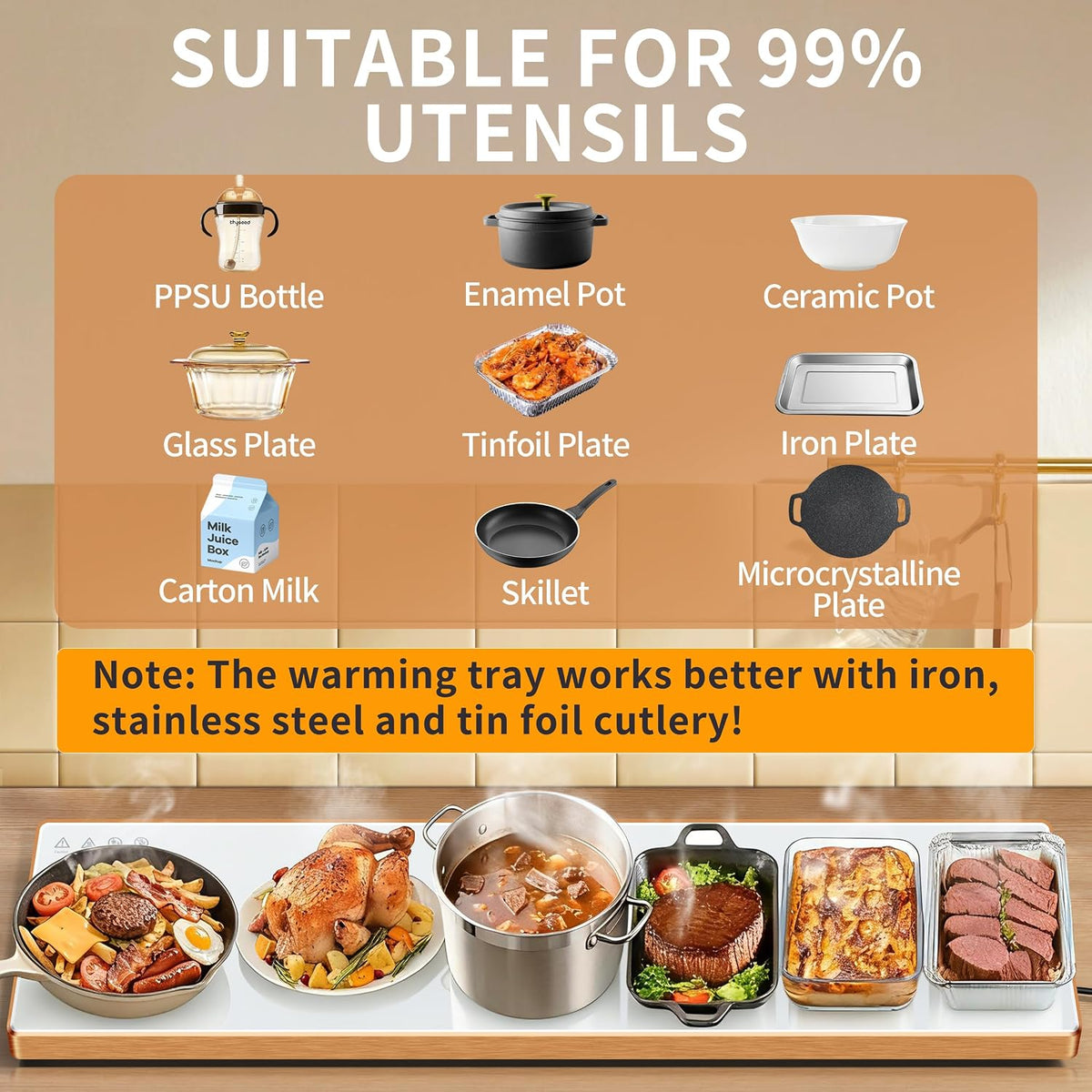 Electric Warming Tray,Extralong 47"x12",Tempered Glass Warming Mat for Food