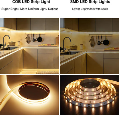 AXMOTUT Motion Sensor COB LED Strip Lights with Remote, 24V 9.84ft Natural White Dimmable LED Light Strips, High Bright 4000K LED Lights with Power Supply for Room, Kitchen, DIY Home Decoration