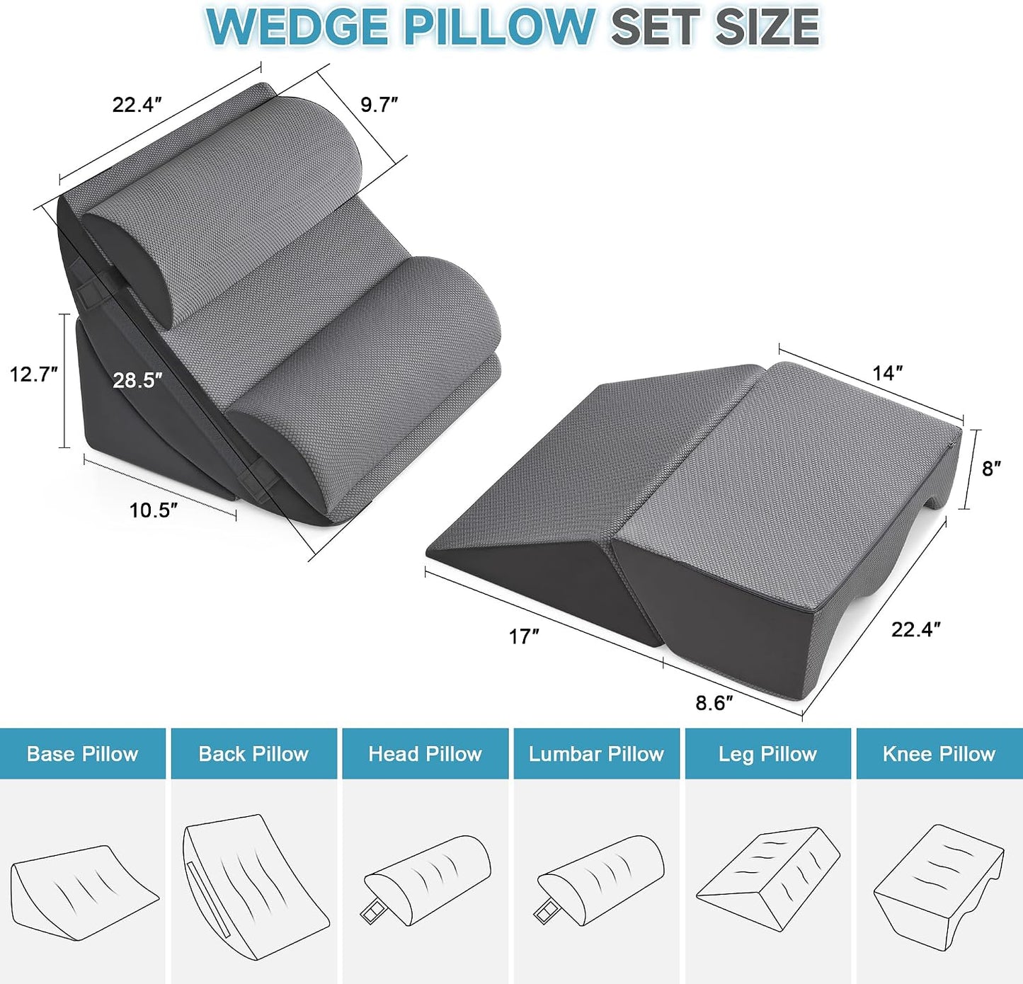 Yojoker Leg Elevation Pillows for Swelling, Memory Foam Wedge Pillow for Legs Blood Circulation, Leg Elevation Pillows for After Surgery, Knee Wedge Pillow for Sleeping Back Hip Ankles Relief