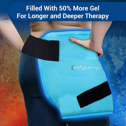 Comfytemp Hip Ice Pack Wrap for Sciatica Pain Relief, Hip Replacement Kit After Surgery, Reusable Gel Ice Pack for Injuries, Hot Cold Compress Recovery Items, Fathers Day Dad Gifts for Men, Blue (S/M)