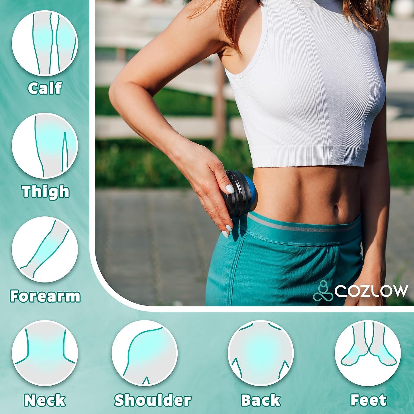 Handheld Lymphatic Drainage Massager - May Reduce Appearance of Cellulite | Cozlow manual massage tool w/ 7 rolling balls, helps support lymph system care, promotes healthy circulation & smoother skin