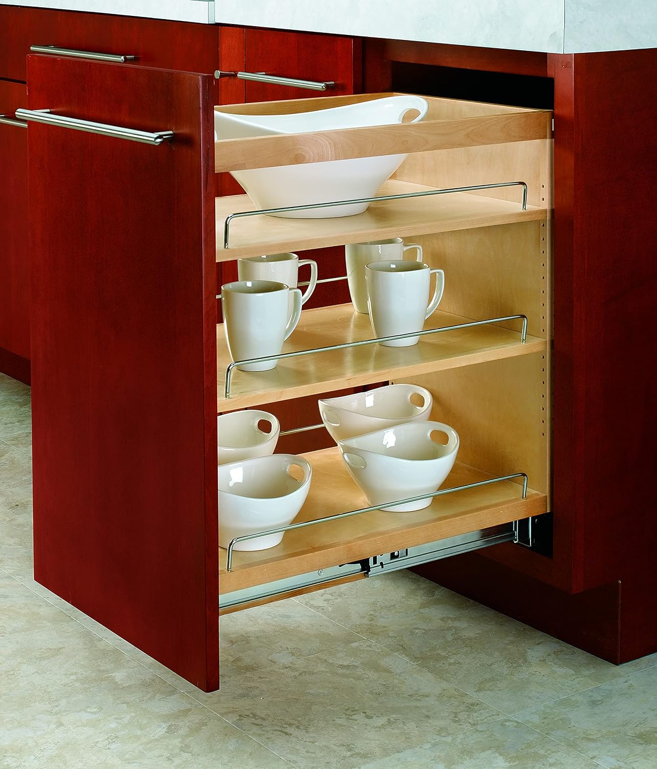 Rev-A-Shelf Pullout Kitchen Cabinet Organizer, Min Cabinet Opening 5.5" W | 5" W Slide Out Pantry Spice or Utensil Storage Rack with Adjustable Shelves for Base Cabinet Organization, 448-BC-5C