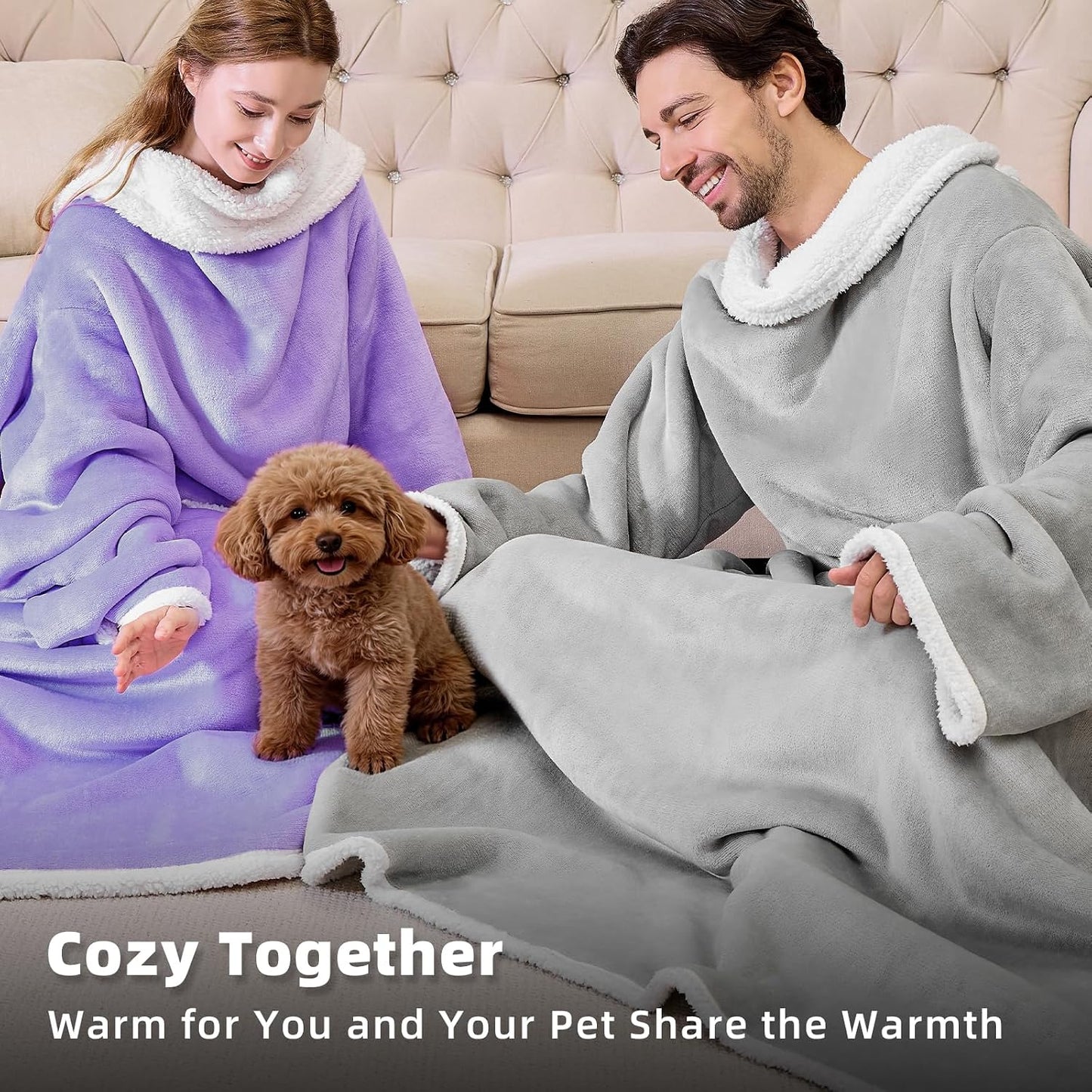 IFNOW Sherpa Wearable Blanket with Sleeves, Oversized Snuggle Robe, Purple | 430GSM Thick, 55x69", Big Pocket, TV Blanket,Fall Winter Dorm Essentials or Office, Christmas Birthday Gifts for Women Men