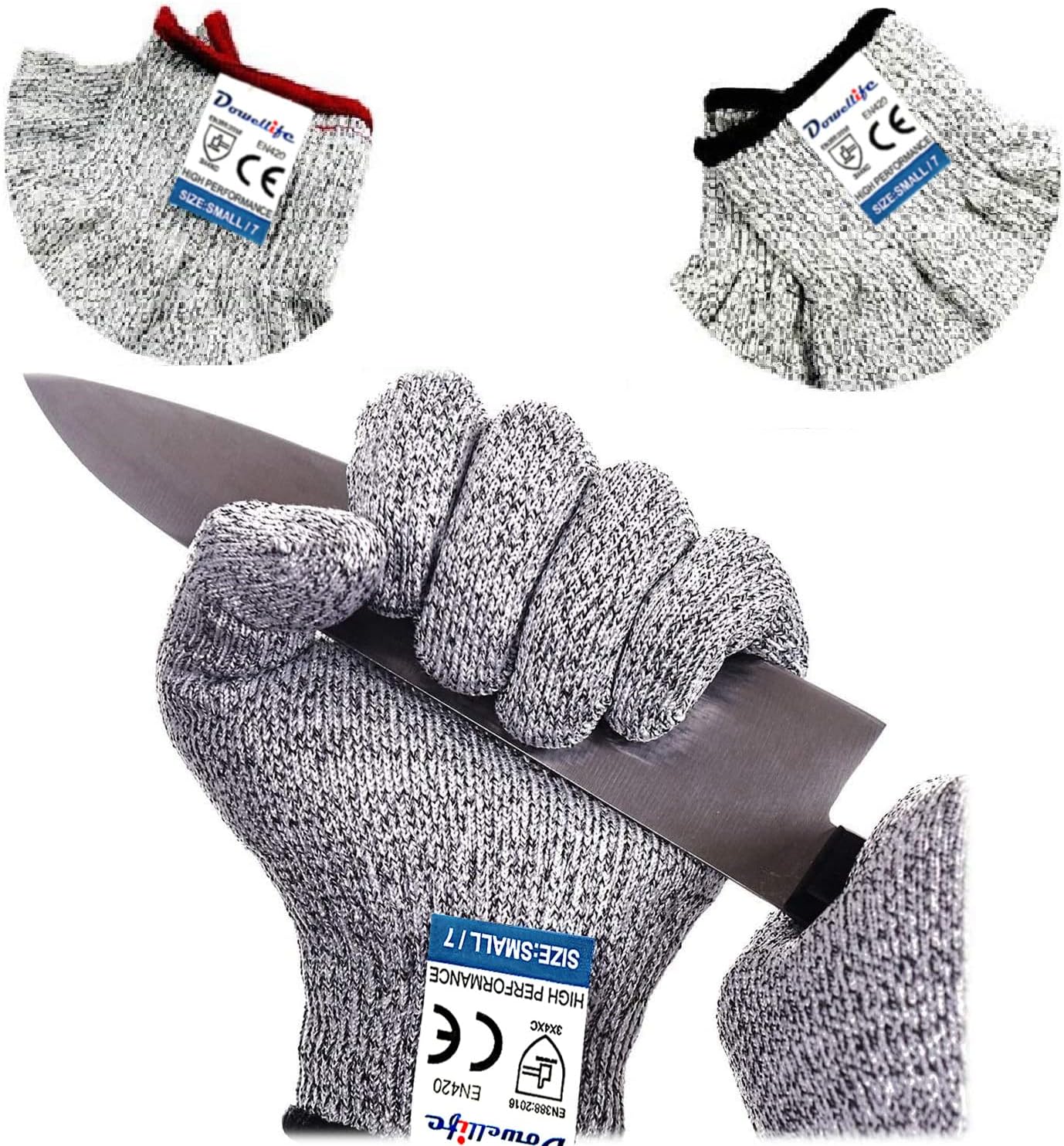 Dowellife Cut Resistant Gloves Food Grade Level 5 Protection, Safety Kitchen Cuts Gloves for Oyster Shucking, Fish Fillet Processing, Mandolin Slicing, Meat Cutting and Wood Carving. (X-Large)