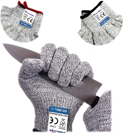 Dowellife Cut Resistant Gloves Food Grade Level 5 Protection, Safety Kitchen Cuts Gloves for Oyster Shucking, Fish Fillet Processing, Mandolin Slicing, Meat Cutting and Wood Carving. (X-Large)