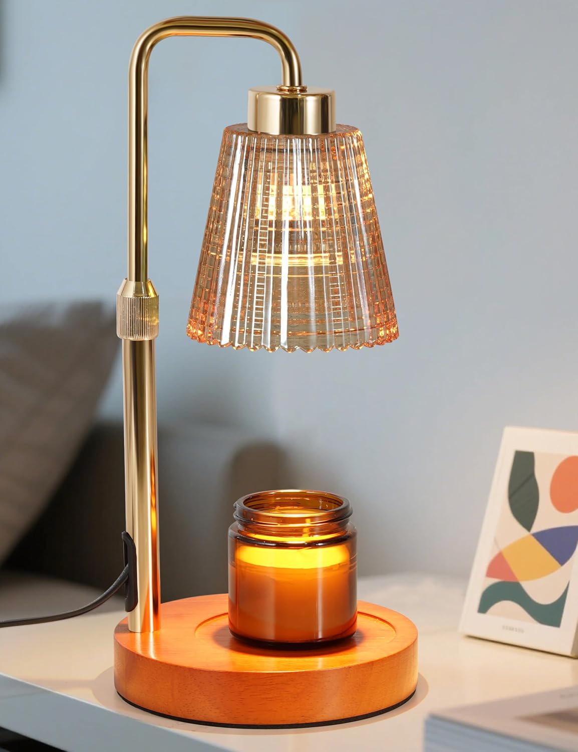 Silver Gray Candle Warmer Lamp with 24h Cycle Timer, Dimmable Wax Warmer