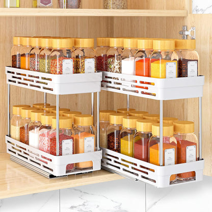 Pull Out Spice Rack Organizer for Cabinet, 3 Packs Slide Out Spice Racks Organizer, Spice Cabinet Organizers, Cabinet Size Need:12'' Highx11'' Deepx5'' Wide,Each Tier Hold 10 Spice Jar - 2 Tier, Black