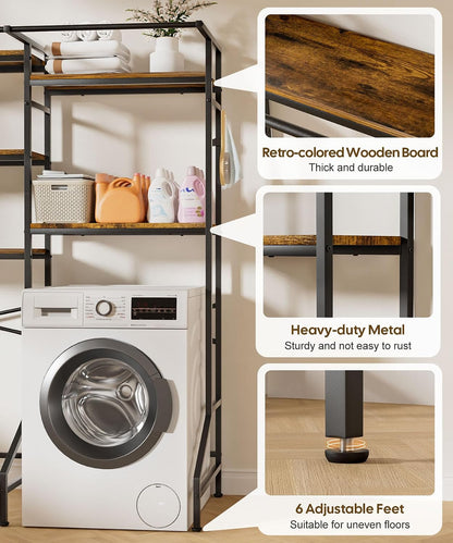 Homde Over The Washer and Dryer Storage Shelf: 5-Tier Heavy Duty | Laundry Room Organizer Standing Shelf with Hanger Rod & Anti-Tip - Space Saving Rust Proof Shelving for Bathroom Balcony