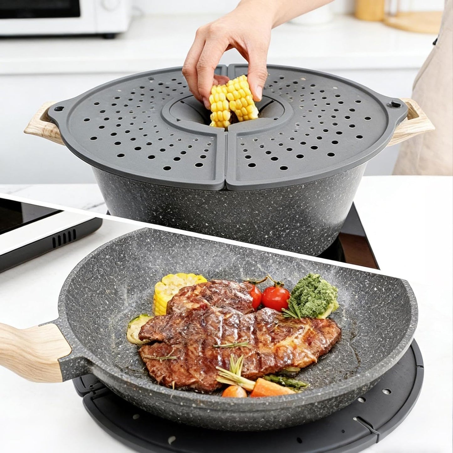 Splatter Guard for Frying Pan Foldable Silicone Cover | Rotatable Grease Splatter Guard for Frying, Pot, Boiling, Stewing, Steaming, Home, Kitchen