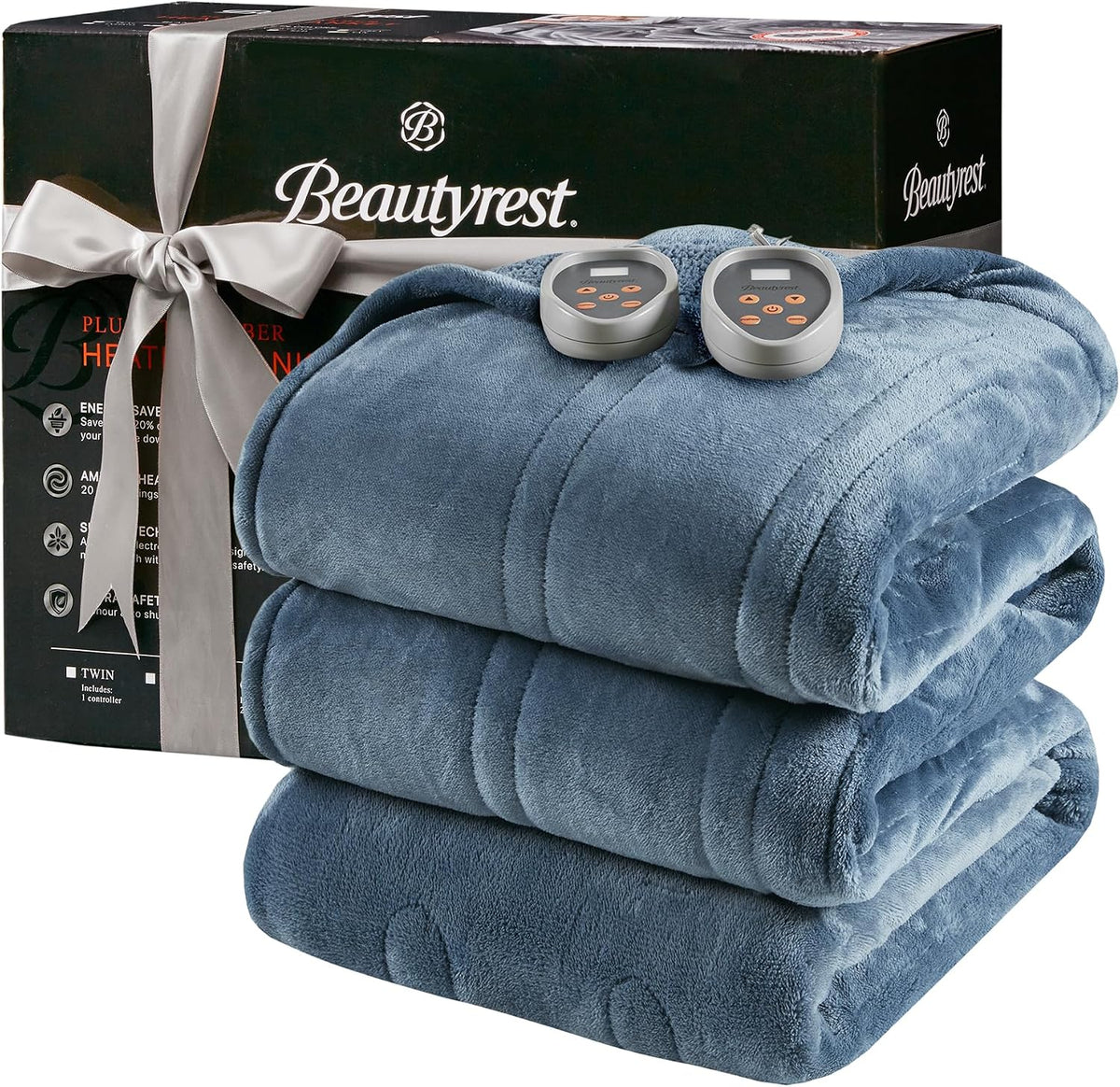 Beautyrest Reversible Heated Throw - Plush Sherpa Heating Blanket, Grey