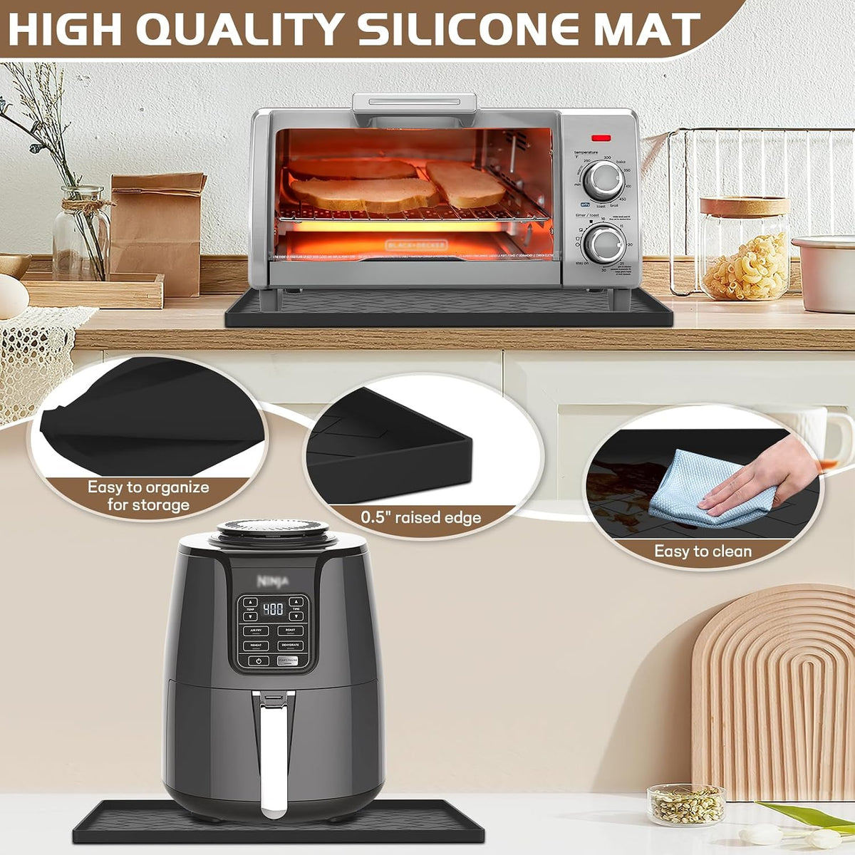 Silicone Heat Resistant Mat For Air Fryer-18''x15''x0.5''Perfect for Ninja,Cosori,Chefman and Most Air Fryers Bottom Silicone air fryer accessories-Protects Countertops From Damage and Scratches