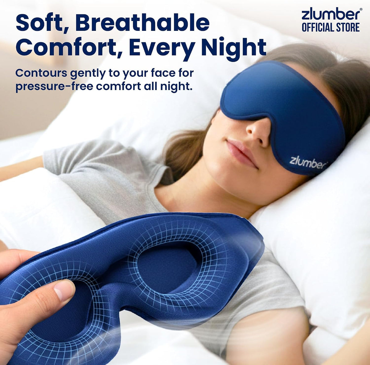 Zlumber Premium Eye Sleep Mask for Men & Women - 100% Blackout 3D Contoured Night Eye Mask for Sleeping, Travel Eye Mask & Side Sleeper Mask, Zero Eye Pressure, Adjustable
