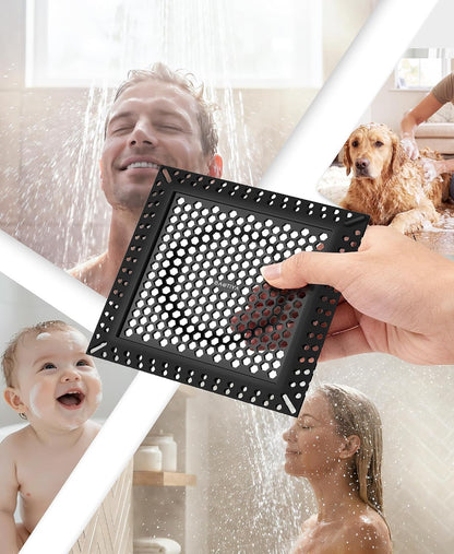Square Shower Drain Hair Catcher, Anti-Clogging, Gray, 4 inch | Fast Drainage, Anti-Slip & Stays in Place, Stainless Steel & TPE Material, Easy Clean Fits Bathroom Hair Catcher for Shower
