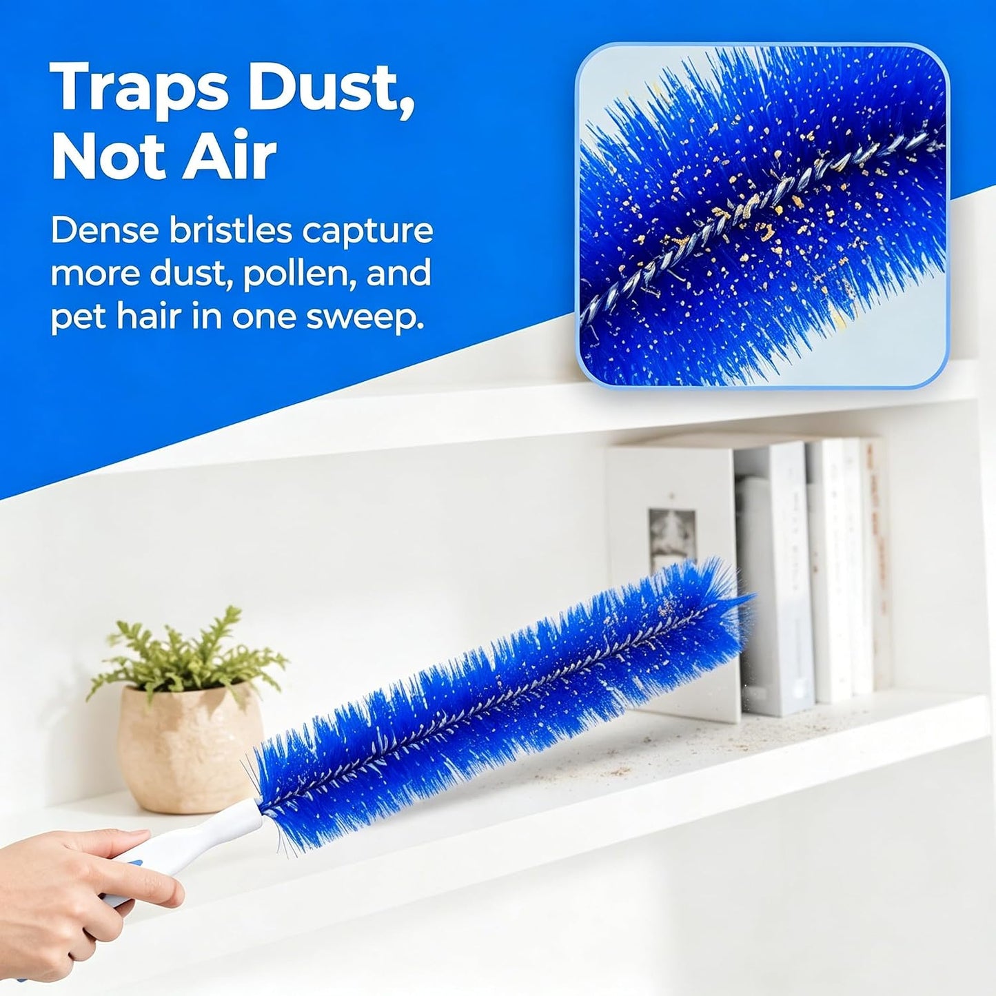 Fan Cleaning Brush – Bendable Microfiber Duster, Reusable Dust Remover, Washable, for Electric Fans, Air Conditioning, Blinds, Vents, Car & Home Use，Blue：2