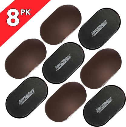 Super Sliders 5-3/4" x 9-1/2" XL Oval Reusable Furniture Sliders for Carpet, Anti-Slip Protective Furniture Moving Pads for Beds, Sofas, Dressers, Set of 8, Brown