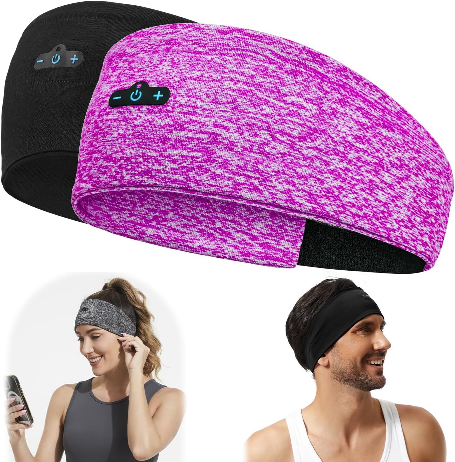BORAYDA 2-Pack Bluetooth Headband, Bluetooth 5.4 Sleeping Headphones,18 Hours Play Time,HD Stereo, Built-in Microphone, Workout, Running, Sports, Men/Women Giftv