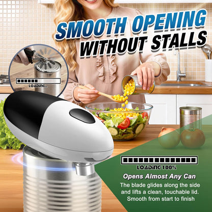 Electric Can Opener, One Press Start/Stop, Automatic Can Opener with Smooth Edge, Hands Free, Battery Powered, Electric Can Openers for kitchen, Can Openers for Seniors with Arthritis, black