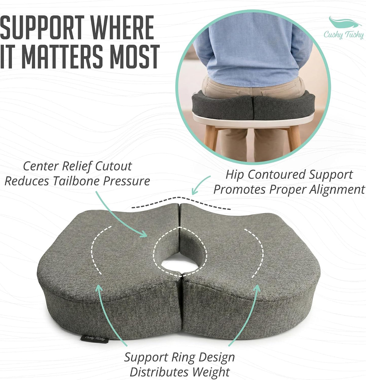 Cushy Tushy Premium Foldable Travel Seat Cushion - for Relief of Lower Back, Sciatic, Butt and Tailbone Pain - for Home & Office Use, Perfect for Travel or Driving - Coccyx Seat Cushion
