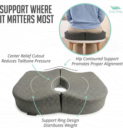 Cushy Tushy Premium Foldable Travel Seat Cushion - for Relief of Lower Back, Sciatic, Butt and Tailbone Pain - for Home & Office Use, Perfect for Travel or Driving - Coccyx Seat Cushion