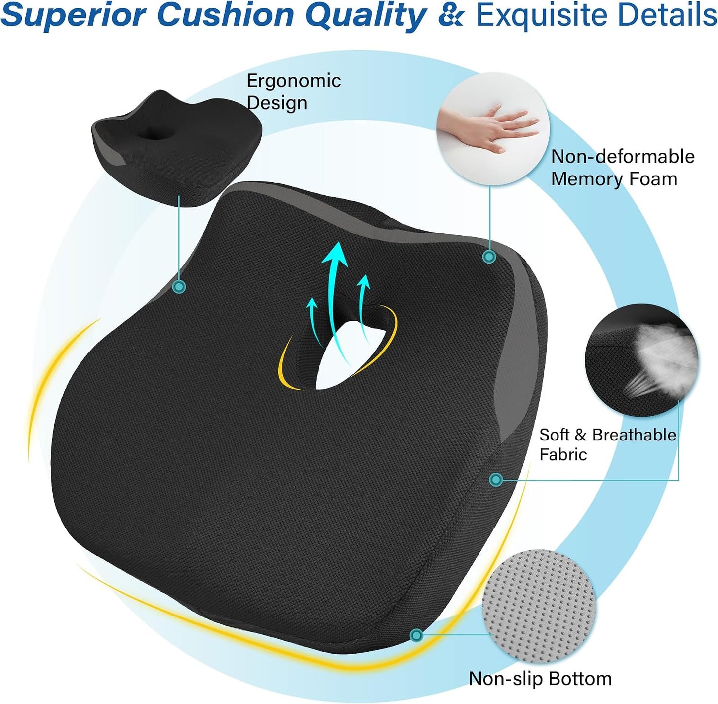 Allaboutsla Car Seat Cushion for Driving, Car Seat Pillow for Short Drivers | Ergonomic Memory Foam Seat Cushion for Pain Relief, Adult Booster Seat for Car, Butt Cushion for Car, Truck, Office, B&G