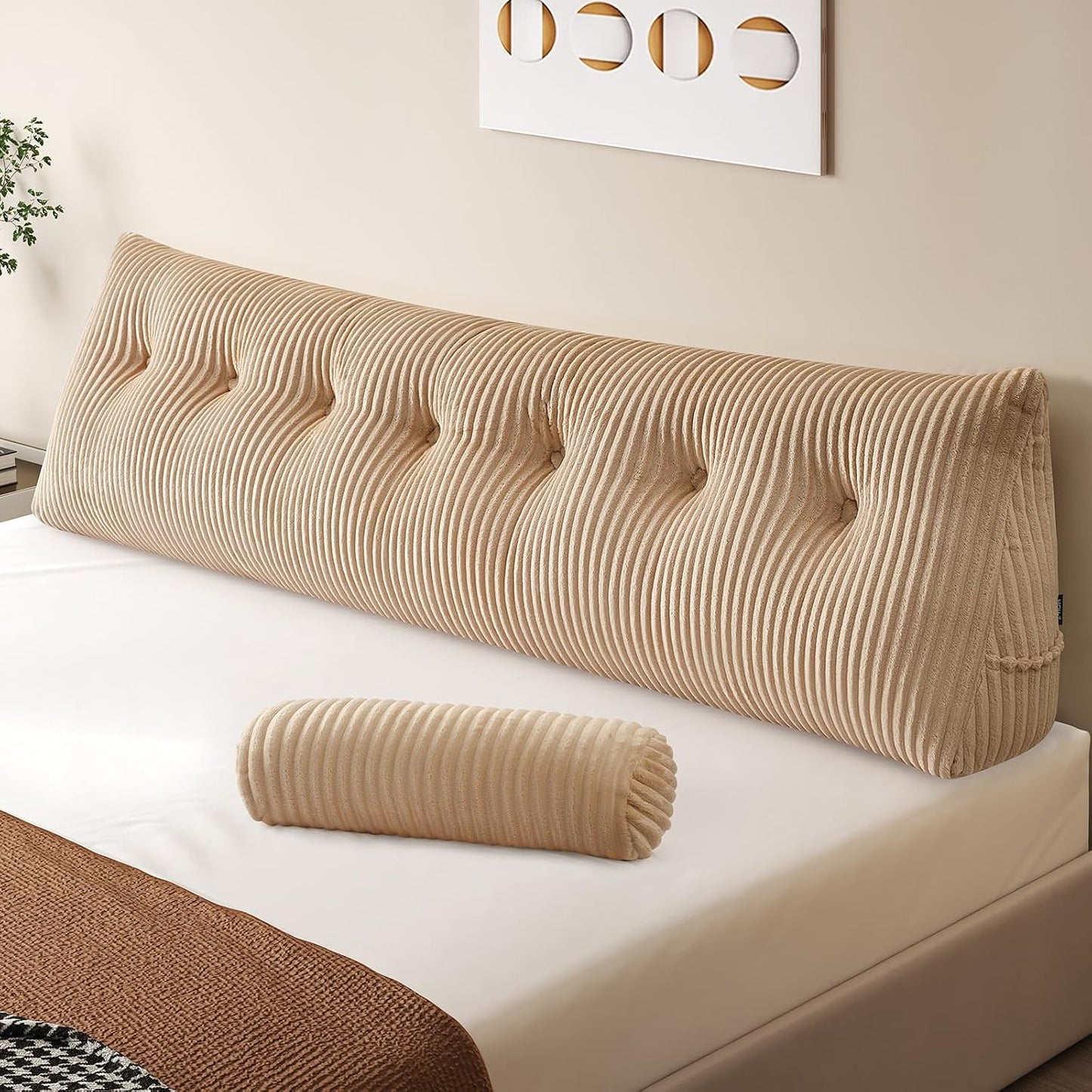 Z-hom Headboard Pillow, Wedge Backrest Cushion, Queen Size,NO Roll Pillow | Grey Triangular Backrest Cushion Equipped,NO Roll Pillow,Ideal for Reading,Sitting Up in Bed&Filling Headboard Gaps