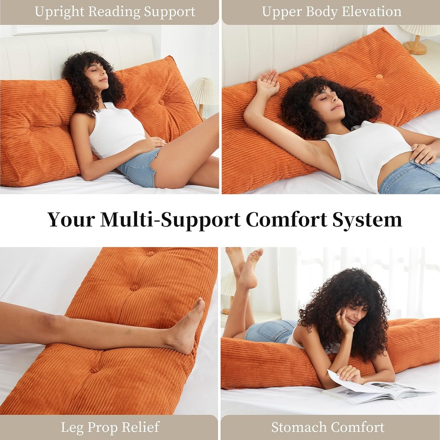 Headboard Wedge Pillows for Sitting Up in Bed Rest Adult，Triangular Upholstered Stuffed Reading Pillow for Sofa Couch Back Cushions Lumbar Body Support Dorm Bedroom（King，Corduroy Gray）
