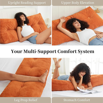 Headboard Wedge Pillows for Sitting Up in Bed Rest Adult，Triangular Upholstered Stuffed Reading Pillow for Sofa Couch Back Cushions Lumbar Body Support Dorm Bedroom（King，Corduroy Gray）