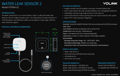 YoLink LoRa Smart Water Level Monitoring Sensor, Wireless Battery-Powered Float Switch Alarm, Sump Pump Alarm, AC Condensate Overflow, Tank Level, Toilet Leak Sensor, 105dB Siren, YoLink Hub Required