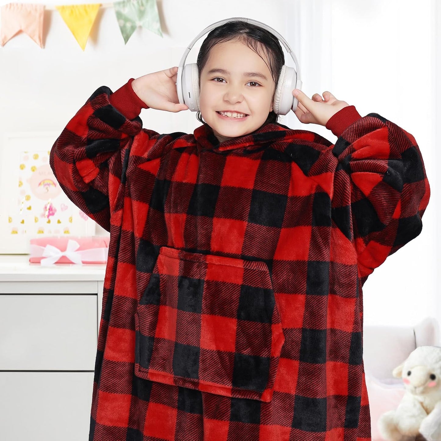 Wearable Blanket Sweatshirt Gifts for Women and Men, Warm and Cozy Giant Blanket Hoodie, Thick Flannel Blanket with Sleeves and Giant Pocket - Dark Gray