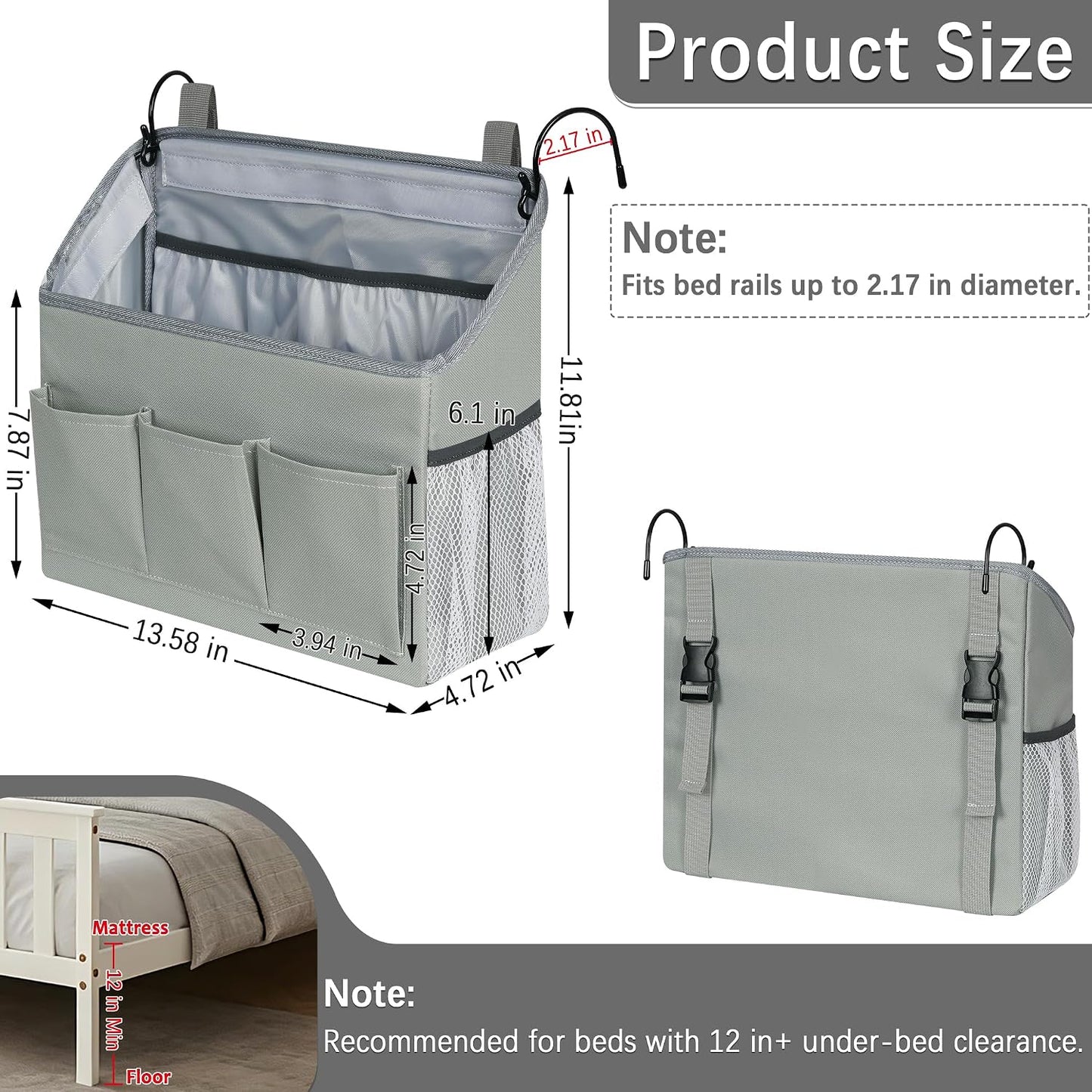 Loghot Bedside Caddy Organizer Bed Storage Bag for Dorm Hospital Crib White | 7 pockets bedside hanging organizer for phone books remotes, fits dorm hospital crib bunk beds, keeps organized easy access