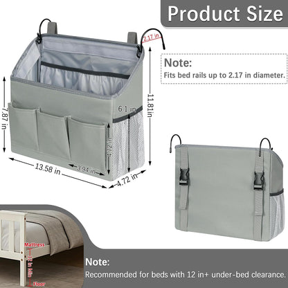 Loghot Bedside Caddy Organizer Bed Storage Bag for Dorm Hospital Crib White | 7 pockets bedside hanging organizer for phone books remotes, fits dorm hospital crib bunk beds, keeps organized easy access