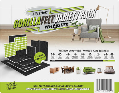 Slipstick Gorilla Felt Furniture Pads (189 Piece Variety Pack) Premium Furniture Pads & Chair Leg Floor Protectors for Hardwood Floors & Hard Surfaces