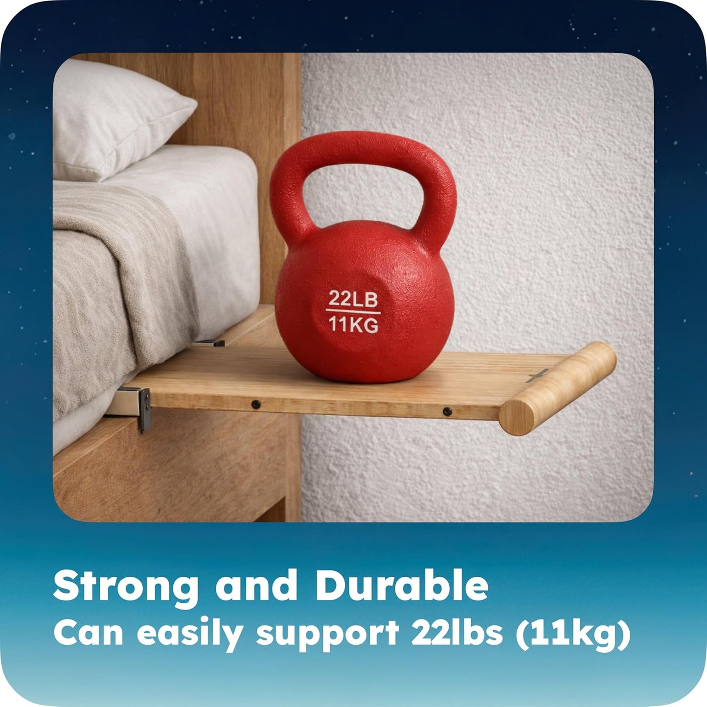 Retractable Bamboo Bedside Shelf – Stowy, The Bedside Organizer for Box Springs, Flat Base and Platform Beds – Bedside Caddy and CPAP Nightstand Solution