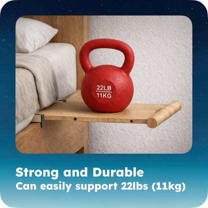 Retractable Bamboo Bedside Shelf – Stowy, The Bedside Organizer for Box Springs, Flat Base and Platform Beds – Bedside Caddy and CPAP Nightstand Solution