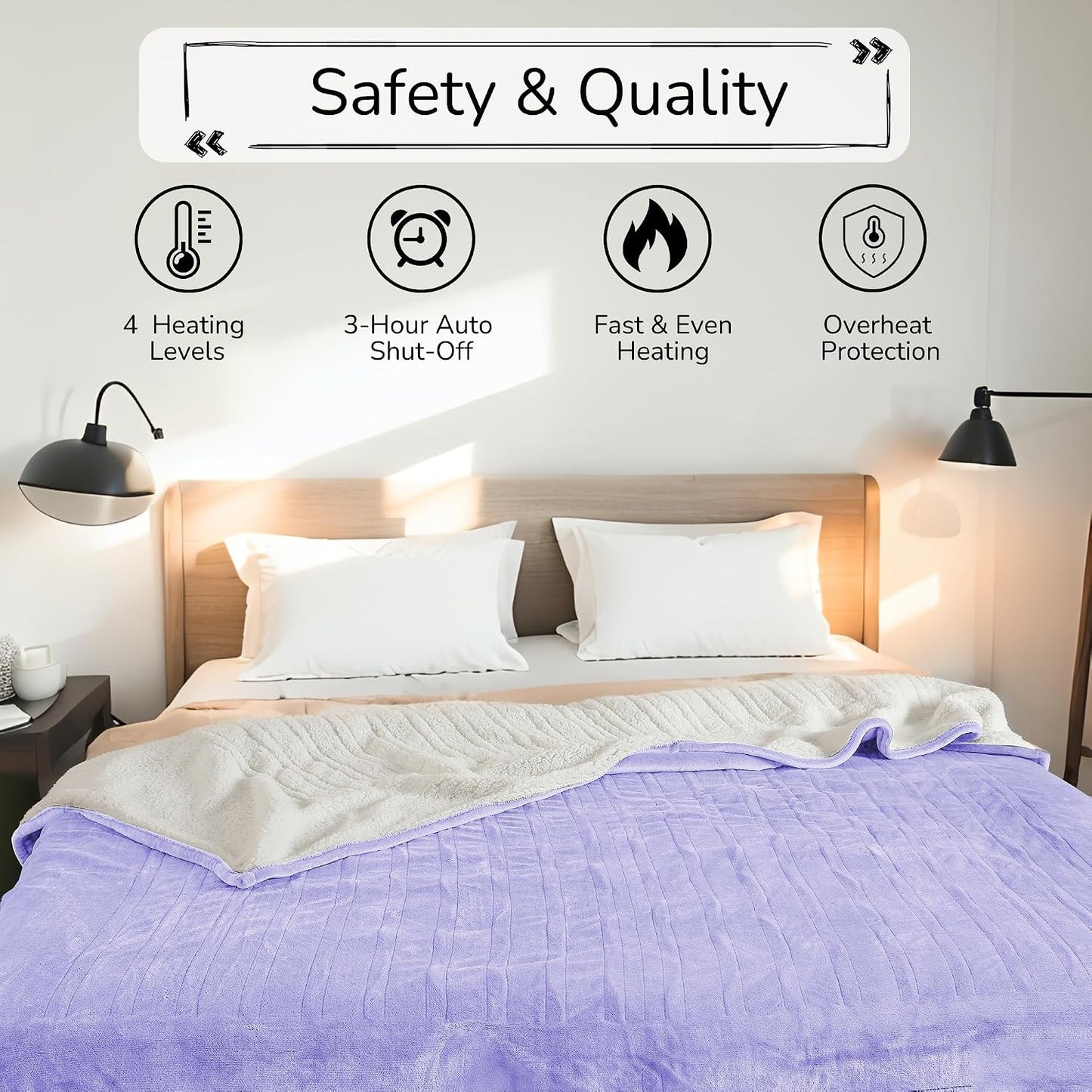 Electric Heated Blanket Full Size 72"x84" – Light Gray | ETL for Safe Overnight, 4 Heat Settings & 10H Auto Off, Dual-Sided Microplush Sherpa for Home Night, Machine washable