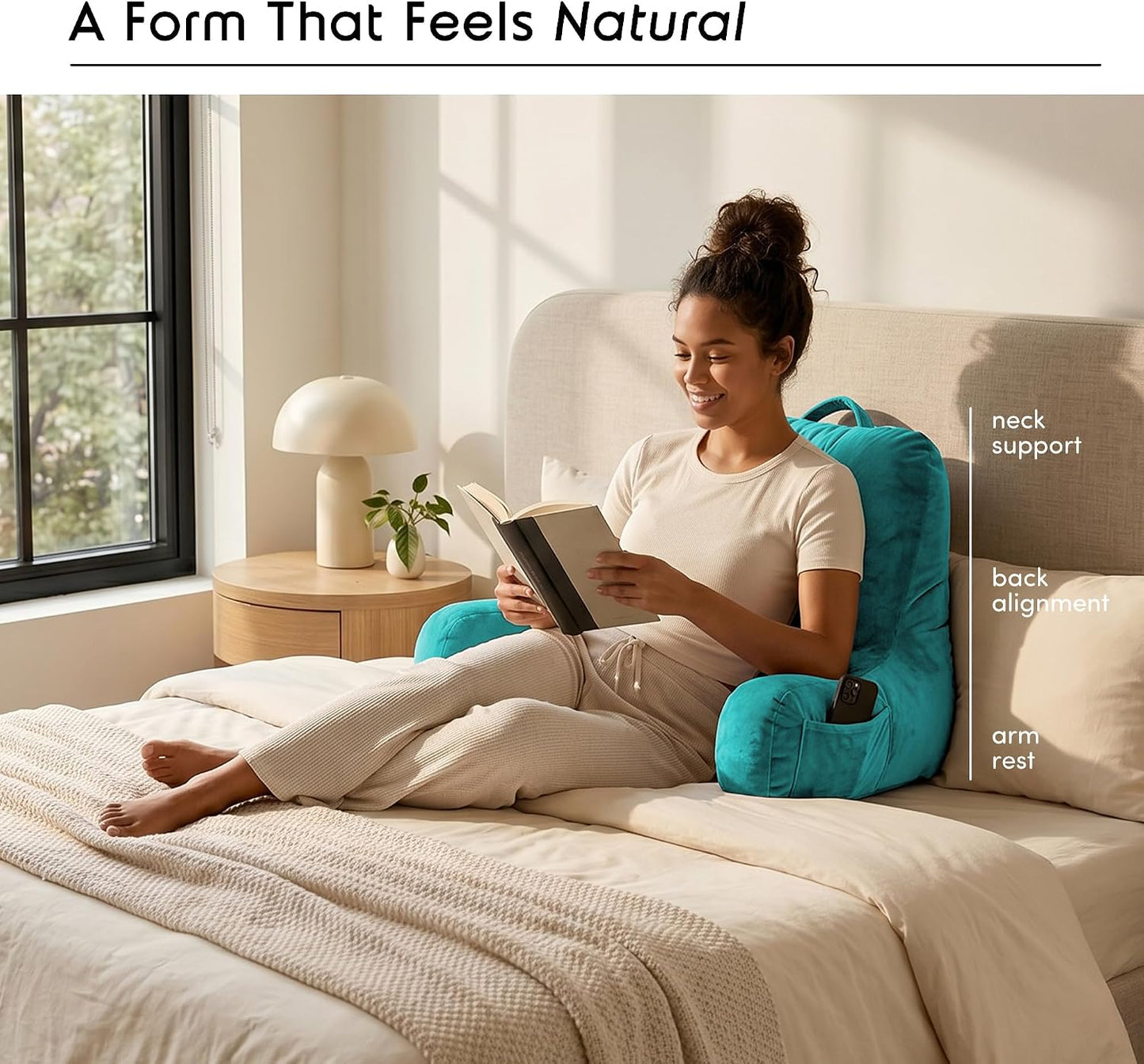 Nestl Reading Pillow with Shredded Memory Foam, Designed for Sitting Up in Bed and Couch, Back and Arms Adjustable Support for Adult & Teens Backrest Pillows for Reading, with Washable Cover Dark Grey