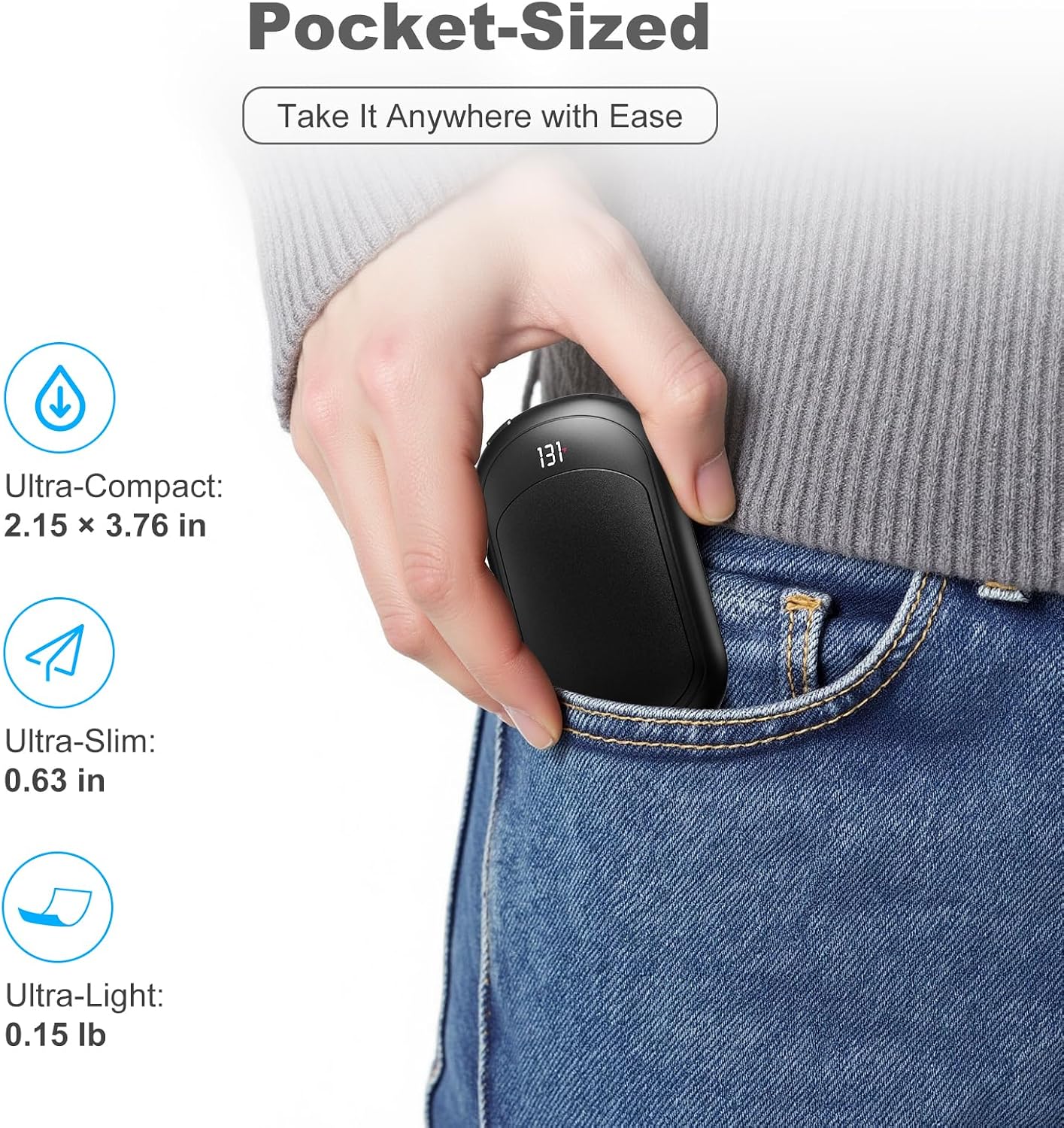 AI Hand Warmers Rechargeable 2 Pack, 6400mAh Portable Pocket Electric Hand Warmer, Fast Heating 3-Settings Reusable Handwarmers for Christmas, Gloves, Travel, Hunting Essentials Men Women